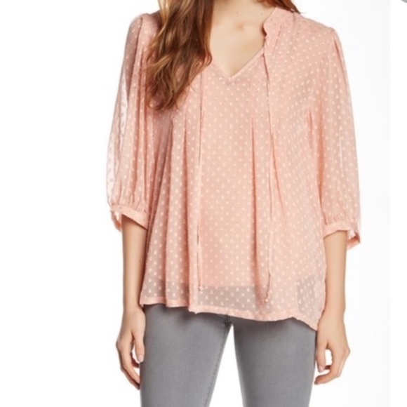Daniel Rainn Tops - Daniel Rainn Shell Pink Polka Dot Textured Sheer Blouse Small